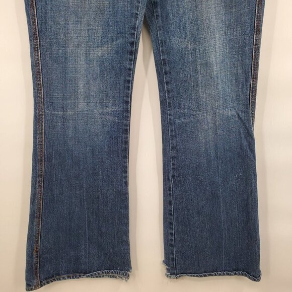 7 For All Mankind Flared Denim Jeans Mid Rise Dark Wash Size 30 Womens Blue - Picture 4 of 14